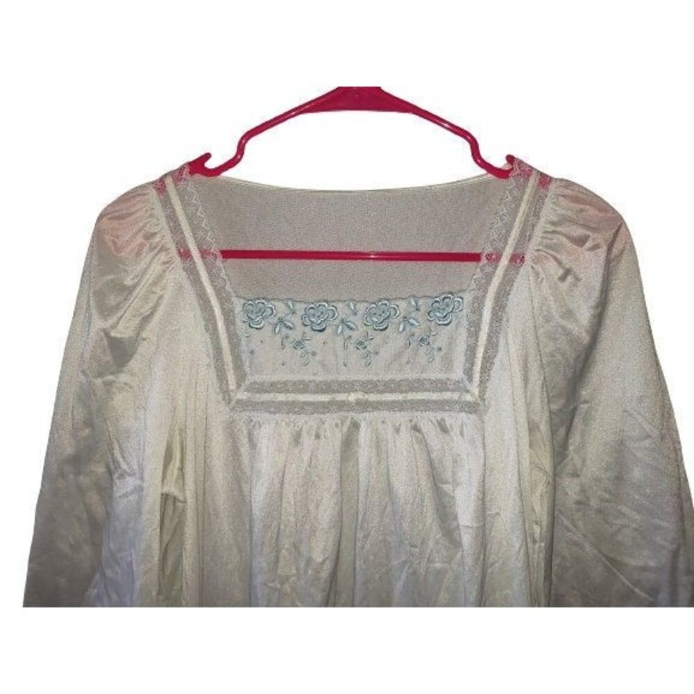 Vanity Fair Long Nightgown Brushed Nylon Embroidered Lace L/S Cottagecore Sz S